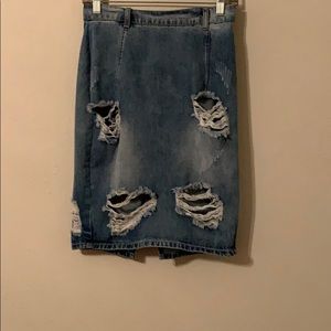 Distressed Denim Pencil Skirt